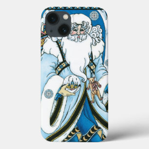 Vintage Kerstmis, blauwe kerstman met Snowglobe Case-Mate iPhone Case
