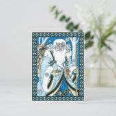 Vintage Kerstmis, blauwe kerstman met Snowglobe Feestdagenkaart (Staand voorkant)