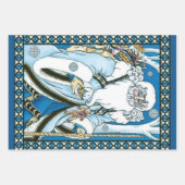 Vintage Kerstmis, blauwe kerstman met Snowglobe Inpakpapier Vel (Voorkant 3)