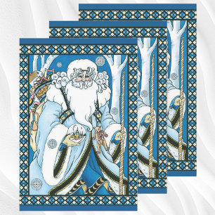 Vintage Kerstmis, blauwe kerstman met Snowglobe Inpakpapier Vel