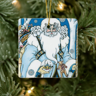 Vintage Kerstmis, blauwe kerstman met Snowglobe Keramisch Ornament