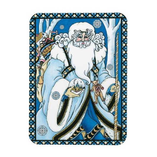 Vintage Kerstmis, blauwe kerstman met Snowglobe Magneet (Verticaal)