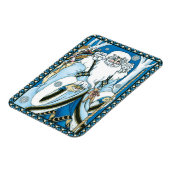 Vintage Kerstmis, blauwe kerstman met Snowglobe Magneet (Linkerzijde)