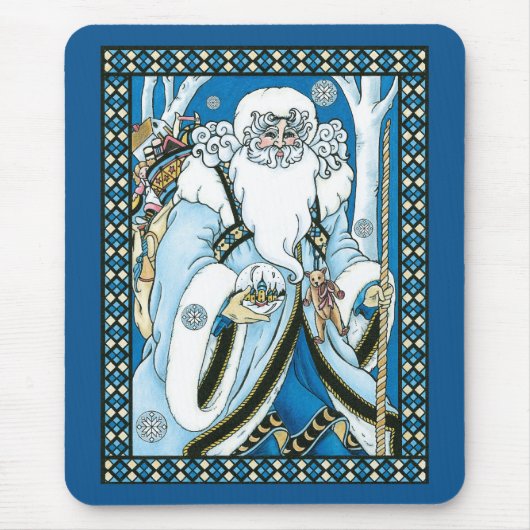Vintage Kerstmis, blauwe kerstman met Snowglobe Muismat (Voorkant)