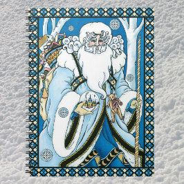 Vintage Kerstmis, blauwe kerstman met Snowglobe Notitieboek