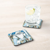 Vintage Kerstmis, blauwe kerstman met Snowglobe Onderzetter (Rechterzijde)