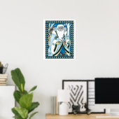 Vintage Kerstmis, blauwe kerstman met Snowglobe Poster (Thuiskantoor)