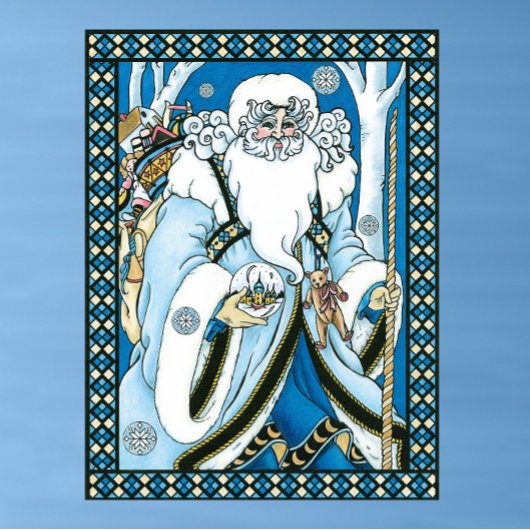 Vintage Kerstmis, blauwe kerstman met Snowglobe Poster