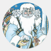Vintage Kerstmis, blauwe kerstman met Snowglobe Ronde Sticker (Voorkant)