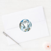 Vintage Kerstmis, blauwe kerstman met Snowglobe Ronde Sticker (Envelop)