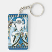 Vintage Kerstmis, blauwe kerstman met Snowglobe Sleutelhanger (achterkant)