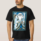 Vintage Kerstmis, blauwe kerstman met Snowglobe T-shirt (Voorkant)