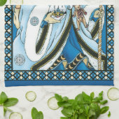 Vintage Kerstmis, blauwe kerstman met Snowglobe Theedoek (Gevouwen)