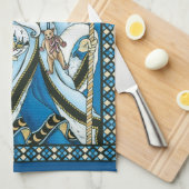 Vintage Kerstmis, blauwe kerstman met Snowglobe Theedoek (Quarter Fold)