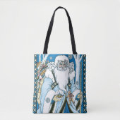 Vintage Kerstmis, blauwe kerstman met Snowglobe Tote Bag (Voorkant)