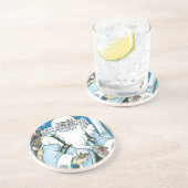 Vintage Kerstmis, blauwe kerstman met Snowglobe Zandsteen Onderzetter (Zijkant)