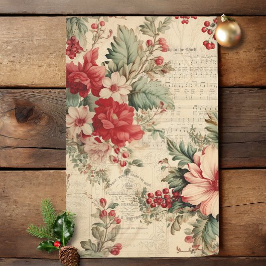 Vintage Kerstmis Bloemen Ephemera Decoupage Tissuepapier