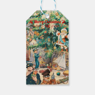 Vintage kerstmis Boom Lithographic Gift Labels Cadeaulabel