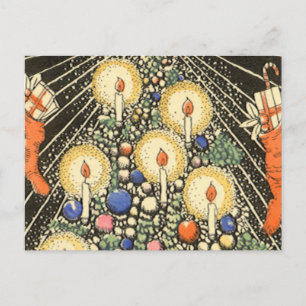 Vintage Kerstmis, boom met kaarsen en een ster Feestdagenkaart