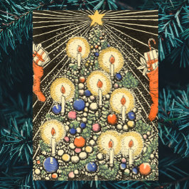 Vintage Kerstmis, boom met kaarsen en een ster Poster