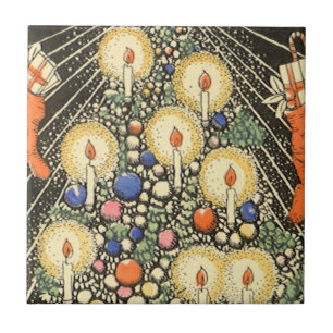 Vintage Kerstmis, boom met kaarsen en een ster Tegeltje