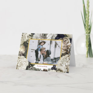 Vintage Kerstmis Botanische familiefoto Feestdagen Kaart