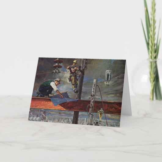 Vintage Kerstmis, Bouwnijverheid Feestdagen Kaart (Voorkant)