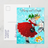 Vintage Kerstmis brievenbus rood glitter meisje Briefkaart (Voorkant / Achterkant)