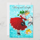 Vintage Kerstmis brievenbus rood glitter meisje Feestdagenkaart (Voorkant)