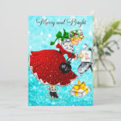 Vintage Kerstmis brievenbus rood glitter meisje Kaart (Staand voorkant)