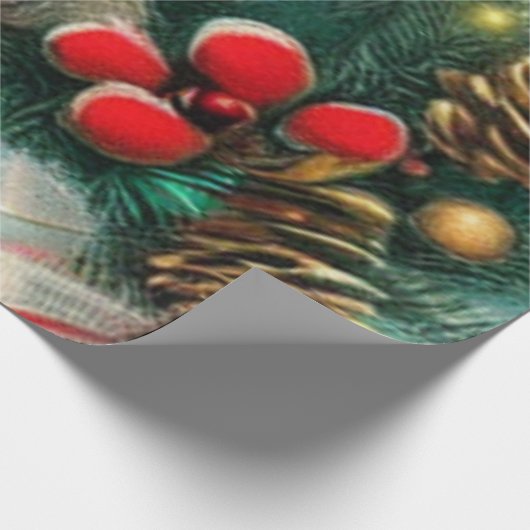 Vintage Kerstmis Cadeaupapier (Hoek)