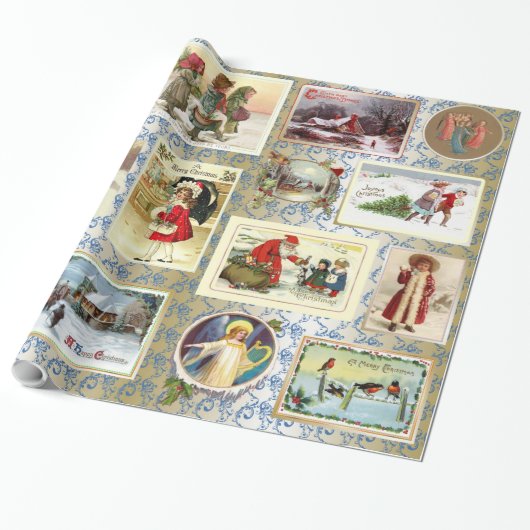 Vintage Kerstmis Cadeaupapier (Uitgerold)