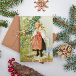 Vintage Kerstmis Carl Larsson Zweeds Feestdagenkaart<br><div class="desc">Een vintage kerstscène van de Zweedse kunstenaar Carl Larsson (1853 - 1919). Illustratie van een meisje gekleed in een traditioneel Zweeds volkskostuum,  het versieren van een kerstboom.</div>