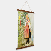 Vintage Kerstmis Carl Larsson Zweeds Hangend Wandkleed (Gebogen)