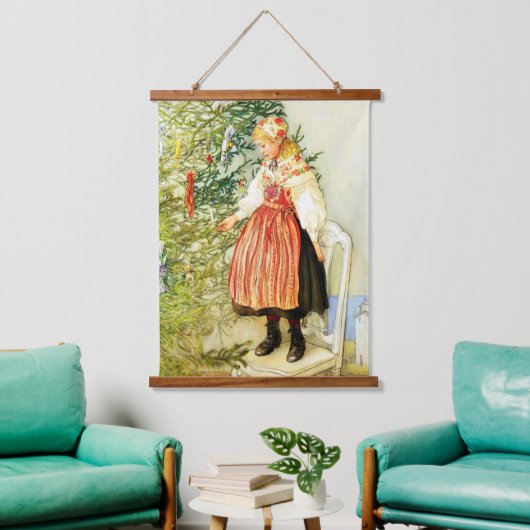 Vintage Kerstmis Carl Larsson Zweeds Hangend Wandkleed (Woonkamer)