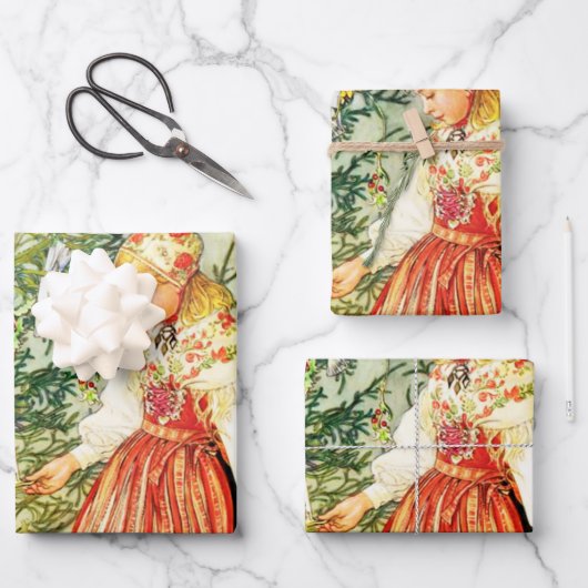 Vintage Kerstmis Carl Larsson Zweeds Inpakpapier Vel (Voorkant)