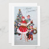 Vintage Kerstmis Caroling Feestdagenkaart (Voorkant / Achterkant)