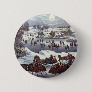 Vintage Kerstmis, Centraal Park in de winter Ronde Button 5,7 Cm