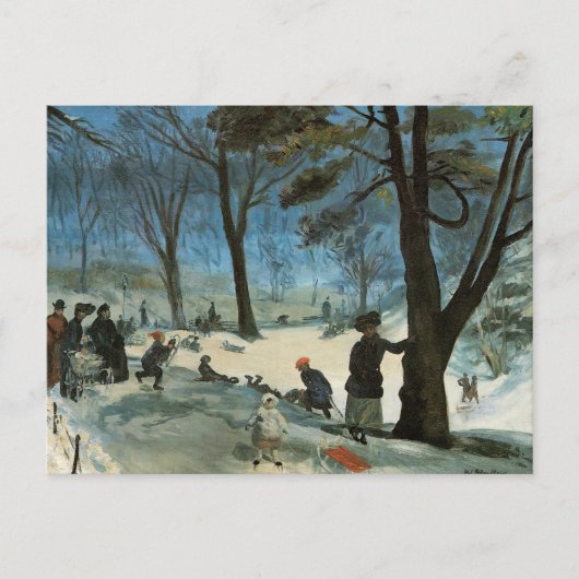 Vintage Kerstmis, Central Park in Winter Glackens Feestdagenkaart (Voorkant)