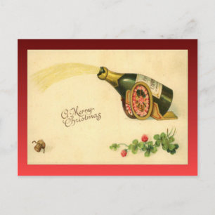 Vintage Kerstmis, Champagne-fles Feestdagenkaart