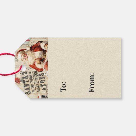 Vintage Kerstmis Collage Decoupage Cadeaulabel (Achterkant Horizontaal)