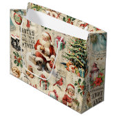 Vintage Kerstmis Collage Decoupage Groot Cadeauzakje (Voorkant Gekanteld)