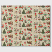 Vintage Kerstmis Collage Goud Cadeaupapier (Vlak)