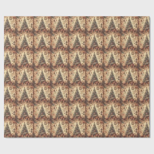 Vintage Kerstmis collage inpakpapier (Vlak)