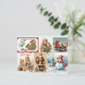 Vintage Kerstmis Collage met Kerstman en kinderen Feestdagenkaart (Staand voorkant)