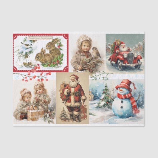 Vintage Kerstmis Collage met Kerstman en kinderen Tissuepapier (Voorkant)