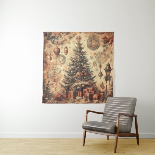 Vintage Kerstmis Collage Tapestry Wandkleed (In situ)