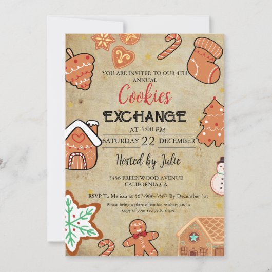 Vintage Kerstmis Cookie Exchange Kerstfeest Kaart (Voorkant)