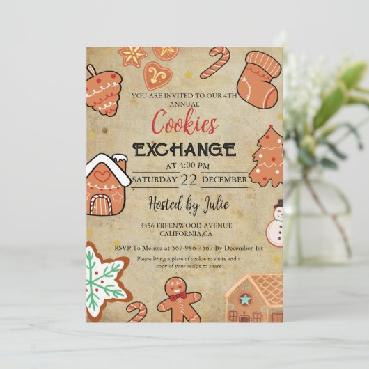 Vintage Kerstmis Cookie Exchange Kerstfeest Kaart (Staand voorkant)