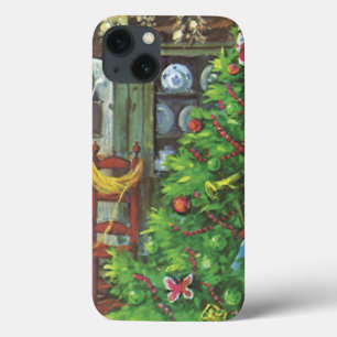 Vintage Kerstmis, Cozy Log Cabin met Fireplace iPhone 13 Hoesje